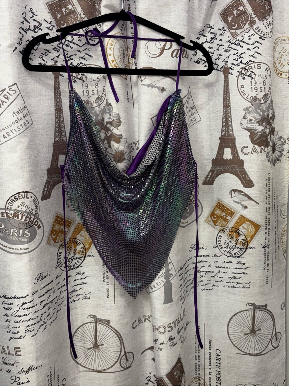 AKIRA Purple Iridescent Chainmail Halter Tank Top